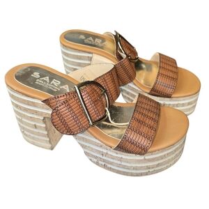 Sara Collection Made In Italy Boho Chunky Platform Slip On Sandals NWOT Size 6.5